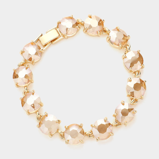 FASHNZFAB Round Stone Link Bracelet Pink One Size 2