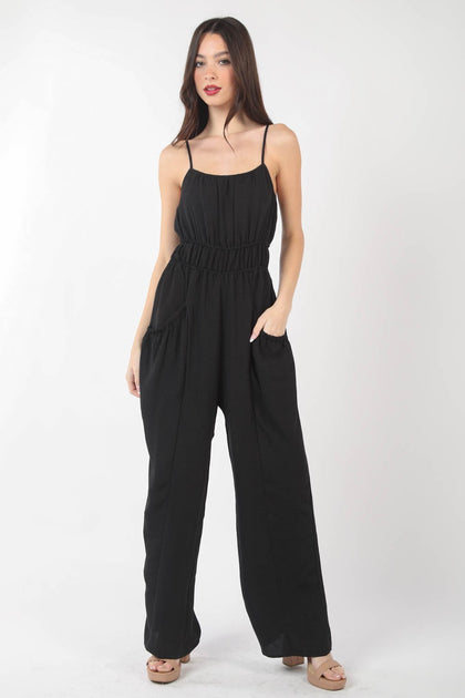 TRUEDAMES Pintuck Detail Woven Sleeveless Jumpsuit Black Small 2
