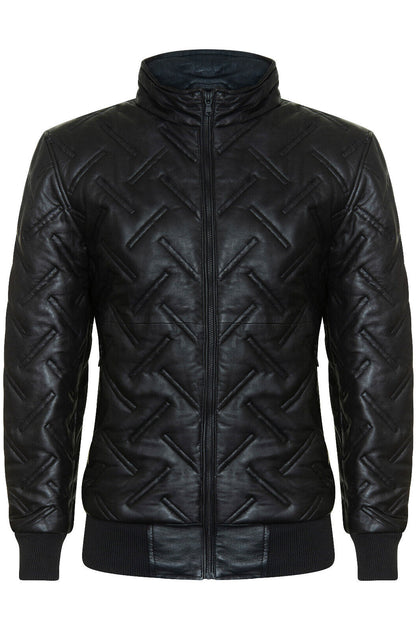 Infinity Mens Bomber Leather Quilted Jacket Blue XLarge 2