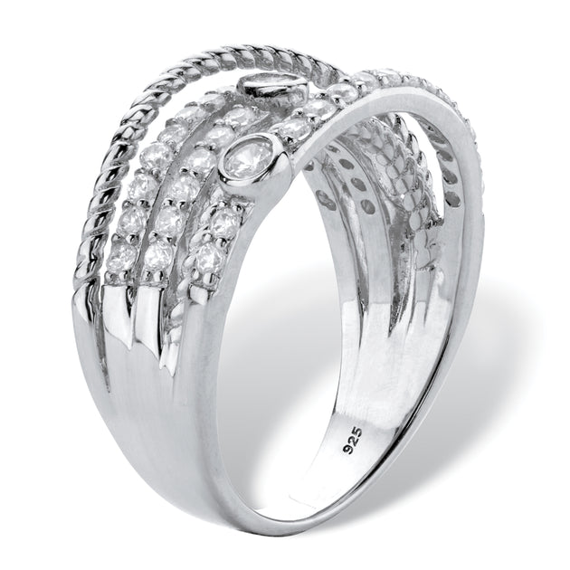 Palm .75 Cttw .925 Sterling Silver Cubic Zirconia Multi-Band Ring White US 6 3
