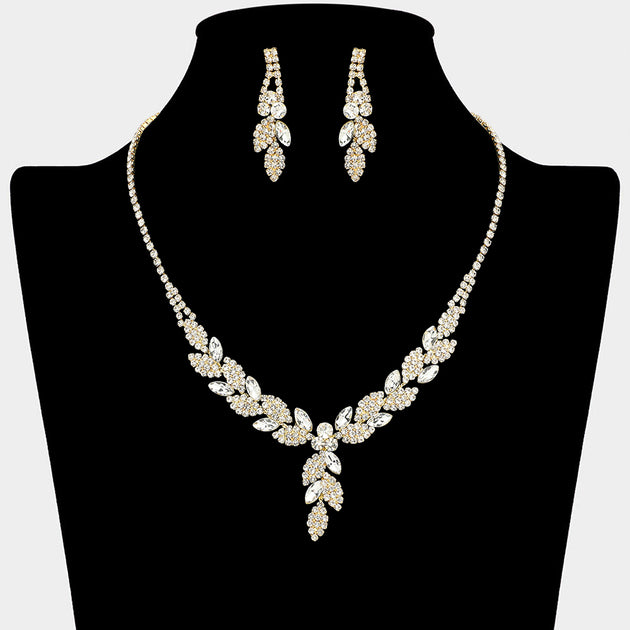 FASHNZFAB Leaf Rhinestone Paved Necklace Multi One Size 6