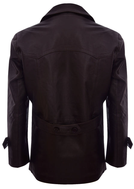 Infinity Dr Who Naval Pea Coat Leather Jacket Black XXXLarge 4