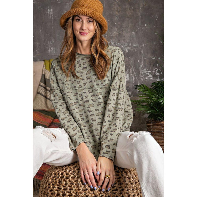 TRUEDAMES Leopard Print Knit Top Brown Medium 2