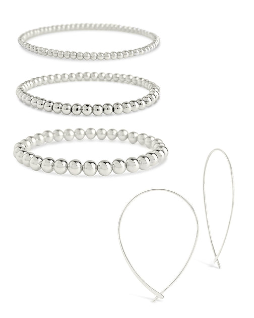 Sterling Forever Beaded Bracelet Threader Earrings Set Gold 4