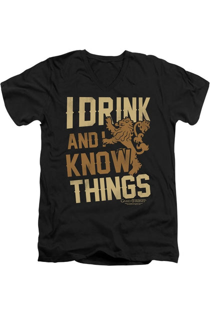 Gildan Game Of Thrones Know Things V Neck T-Shirt Black Small 2