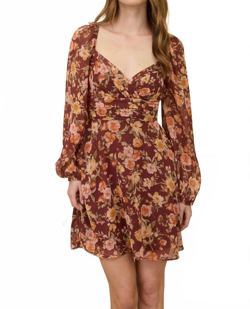 Blu Pepper Floral Sweetheart Mini Dress Brown Medium 2