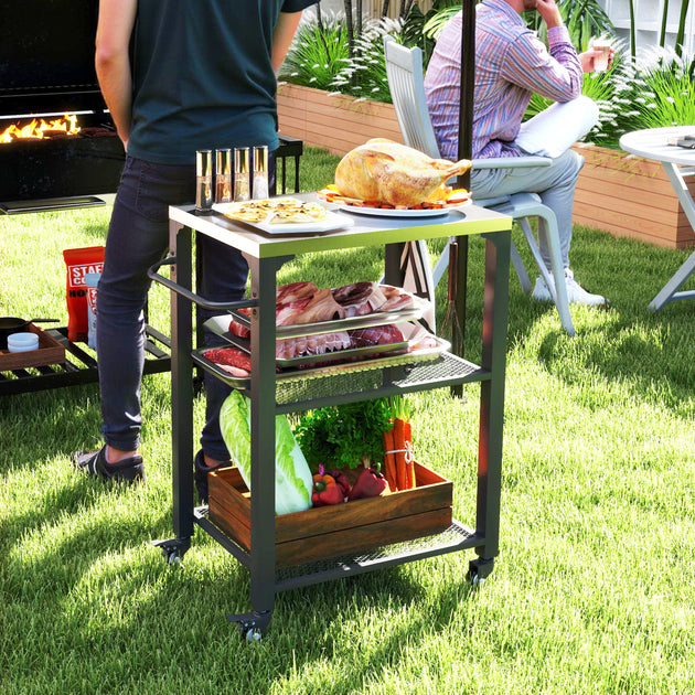 Hivvago Mobile Pizza Oven Table Silver Tone Black 3