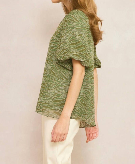 entro Bubble Sleeve V-Neck Top Green Small 4