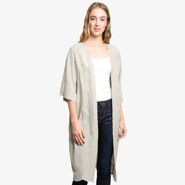 TRUEDAMES Blumenmuster Spitze Cover Up Kimono Poncho Beige Einheitsgröße 4