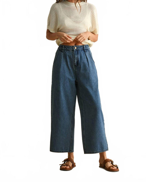 MIOU MUSE Mini Pleat Front Relaxed Pants Blue Medium 2