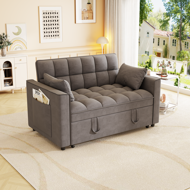 Streamdale Velvet Sleeper Sofa Dark Gray 3