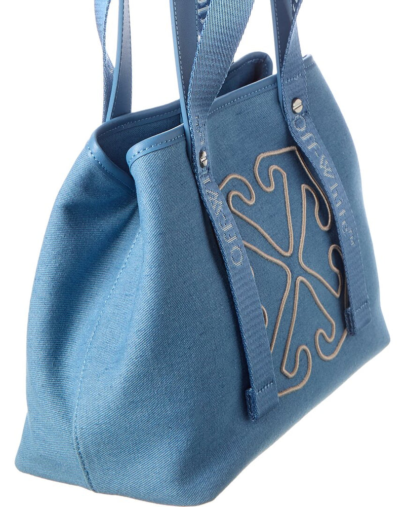 OFF WHITE Off-White East West Small Denim & Leather Tote | ShopSimon