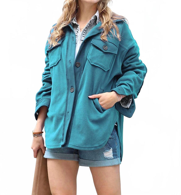 42POPS Fleece Shacket Jacket Teal Large 3