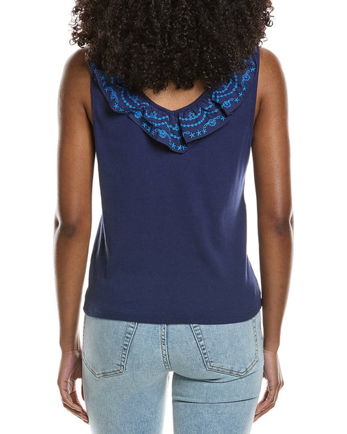 Johnny Was Mixed Media Flutter Tank Blue Large 3