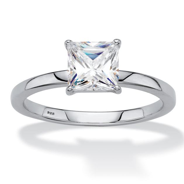 Palm 1.16 Cttw Princess-Cut Platinum-Plated Silver White Sapphire Engagement Ring Silver US 8 2