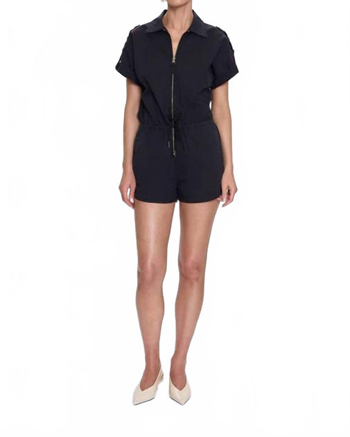 Pistola Meg Short Sleeve Zip Front Romper Black Small 2