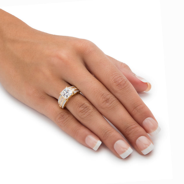 Palm 2.94 TCW Cubic Zirconia 10k Yellow Gold Ring Silver US 8 4
