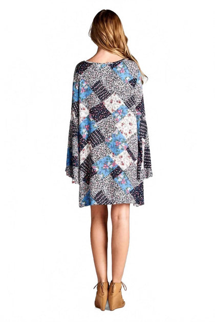 Velzera Floral Patchwork Print Mini Dress Multi 3X 4