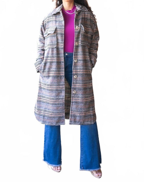 SurelyMine Plaid Button Down Long Shacket Grey Small 2