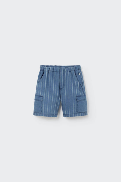 Cozmo Kid's Leon Striped Denim Bermuda Blue US 6 4