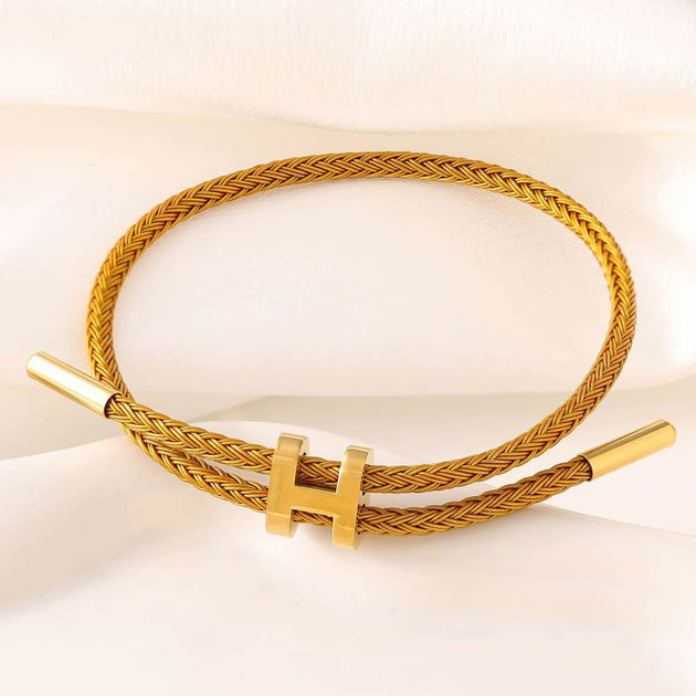 FASHNZFAB H Monogram Charm Braided Cord Slide Bracelet Silver One Size 3