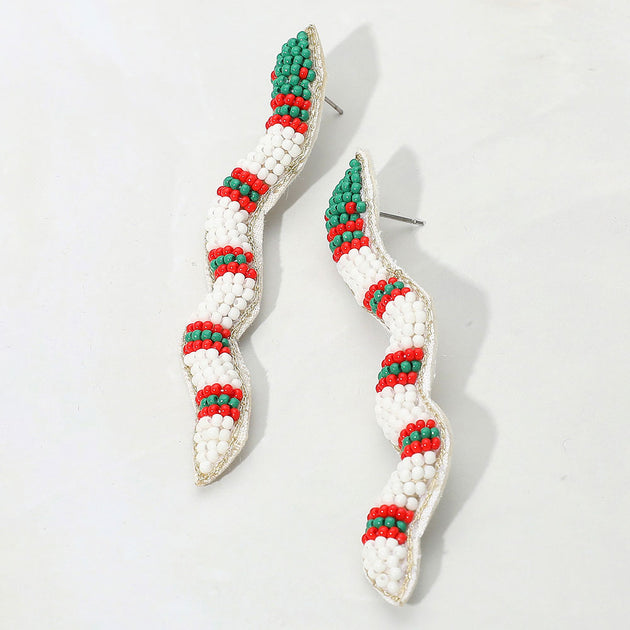 FASHNZFAB Snake Seed Beaded Felt Earrings Black 4