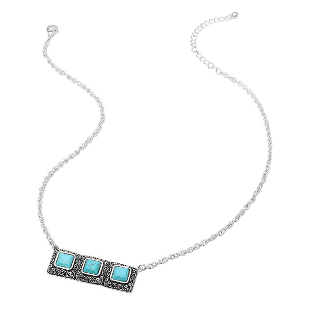 FASHNZFAB Triple Scrollwork Frame Square Tile Pendant Necklace Turquoise One Size 4