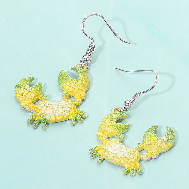 FASHNZFAB Crab Dangle Earrings Green 2