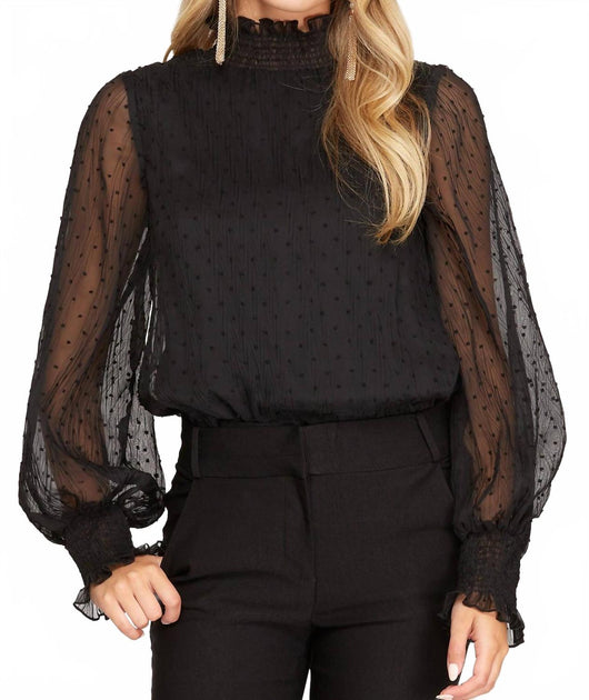 SHE + SKY Plisse Swiss Dot Bodysuit Black Large 2
