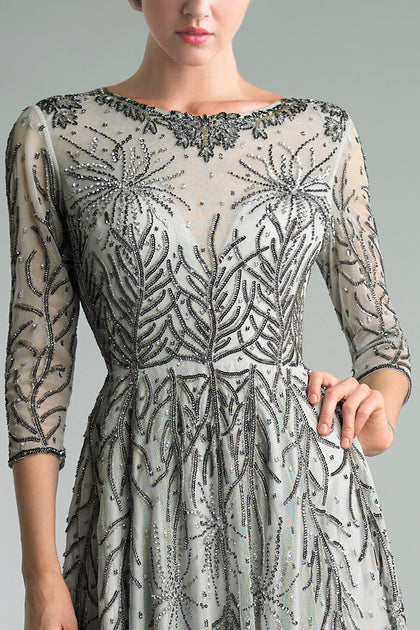 Basix Black Label 3 Quarter Sleeve Gown Grey US 4 4