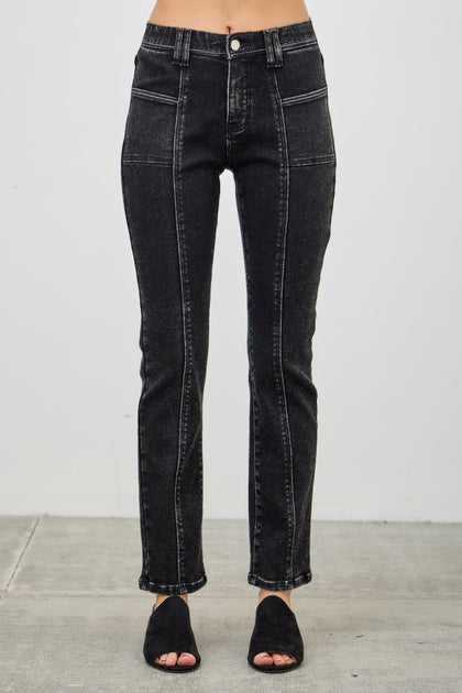 TRUEDAMES Mid Rise Slim Straight Jeans Black US 14 2