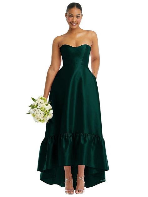 Alfred Sung Strapless Satin High-Low Dress Grey US 0 4