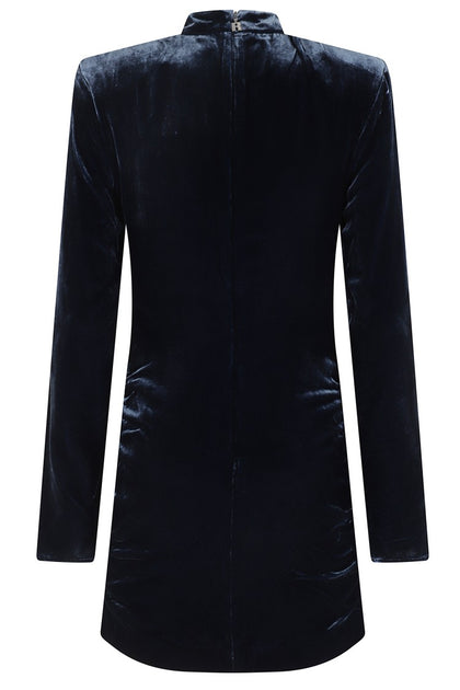 Rotate Silk Velvet Ls Mini Dress Blue EU 38 3