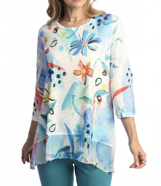 Jess & Jane Flora Chiffon Hem Top Multi 3X 3