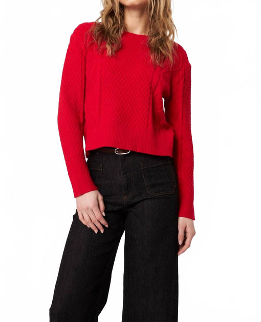JOHN + JENN Julien Cable Knit Crop Sweater Red Large 3