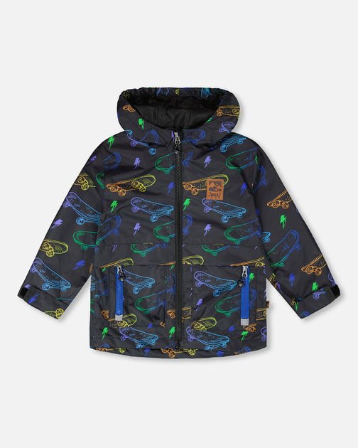 Deux par Deux Mid-Season Jacket Black Printed Skateboards US 5T 2