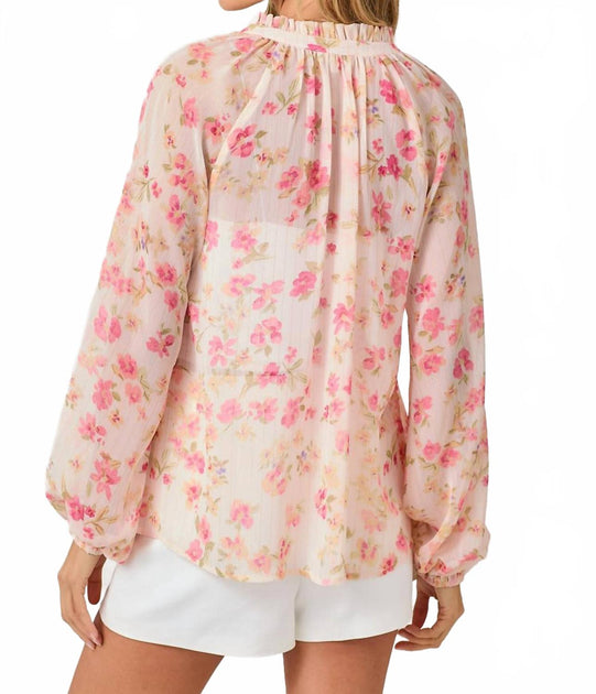 Mystree Bubble Sleeve Lurex Ruffle Collar Blouse Pink Medium 4