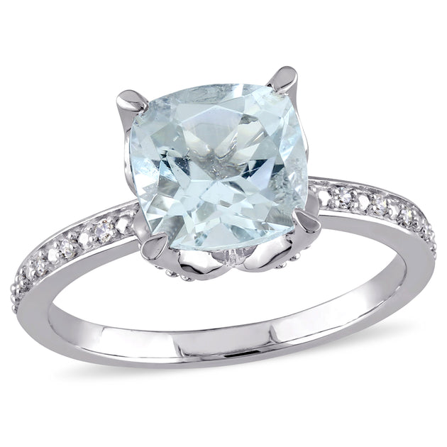 Mimi & Max Aquamarine Diamond Ring 10k White Gold Blue US 9.5 2