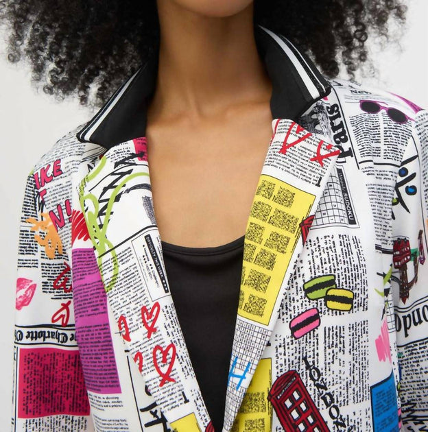 Joseph Ribkoff Silky Knit Word Printed Blazer Multi US 12 4