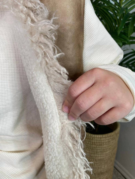 VERY J Sherpa Suede Boho Vest Beige Small 4