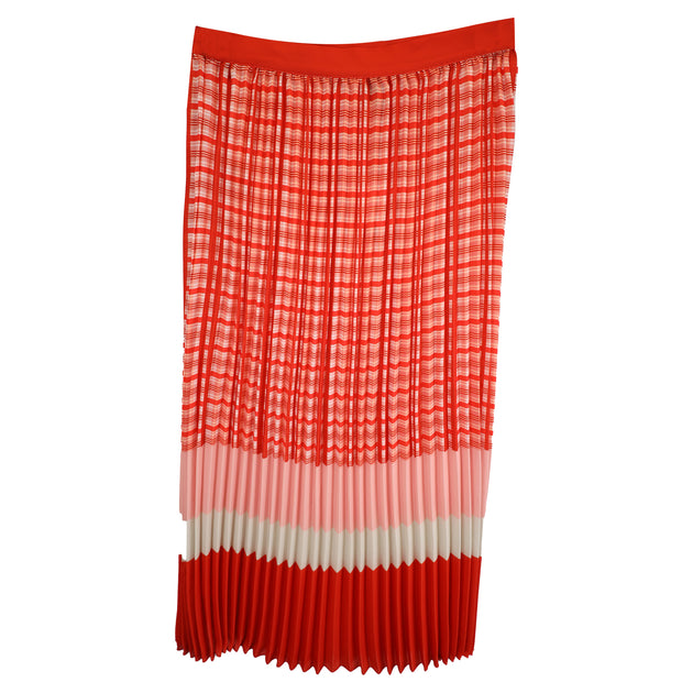 Iris & Ink Plaid Pleated Midi Skirt Red US 12 3