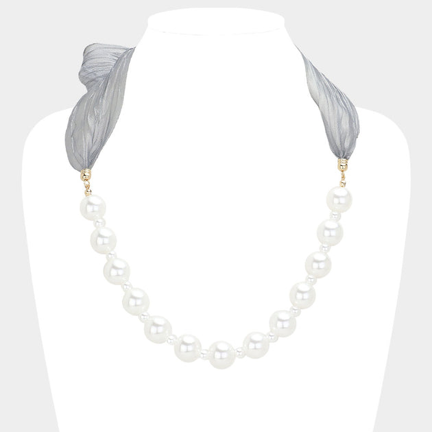 FASHNZFAB Ribbon Pearl Necklace Pink 5