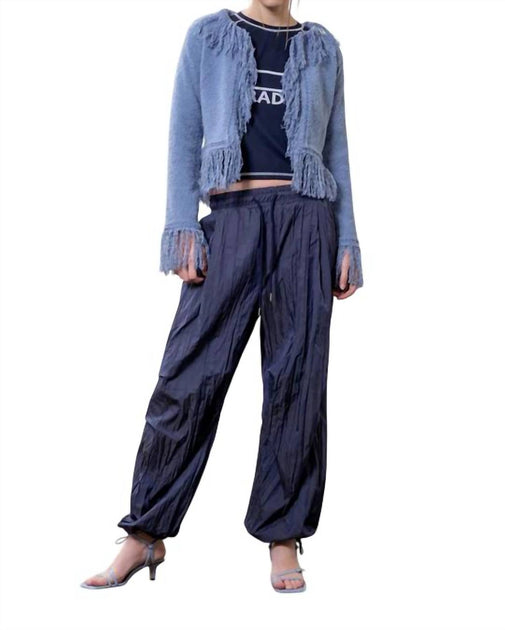 Moon River Fringe Sweater Cardigan Blue Small 2