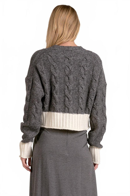 ELAN Logan Color Block Cardigan Grey Small 3