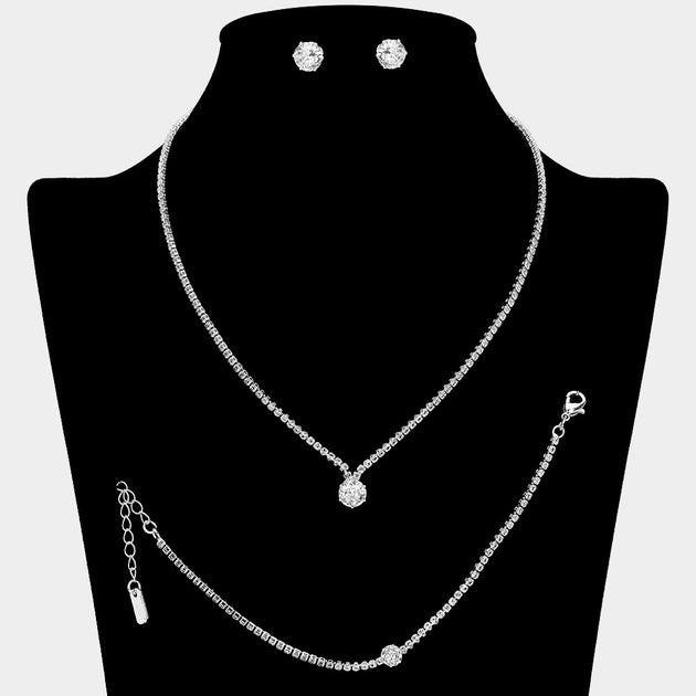 FASHNZFAB Round CZ Stone Jewelry Set Black 6