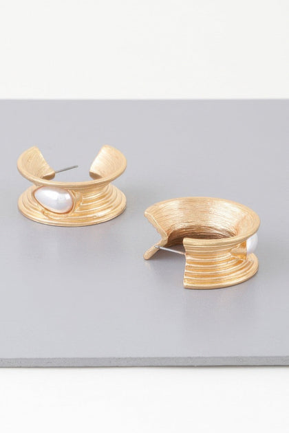 FASHNZFAB Flared Pearl Teardrop Hoop Earrings Silver One Size 3