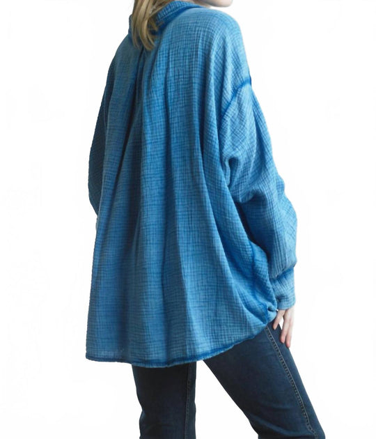 Tempo Paris Gauze Shacket Blue Medium/Large 3