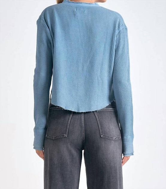 ELAN Long Sleeve V-Neck Blue Medium 4