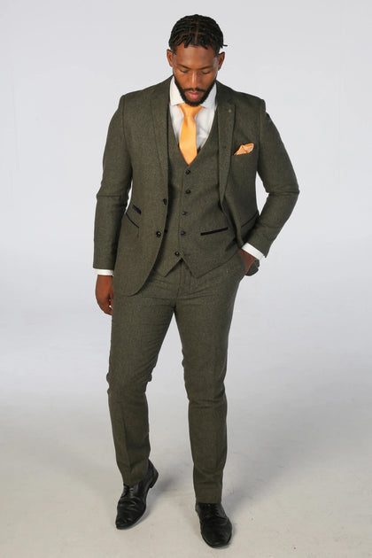 Infinity Tweed Formal Trousers Olive Green 32 3