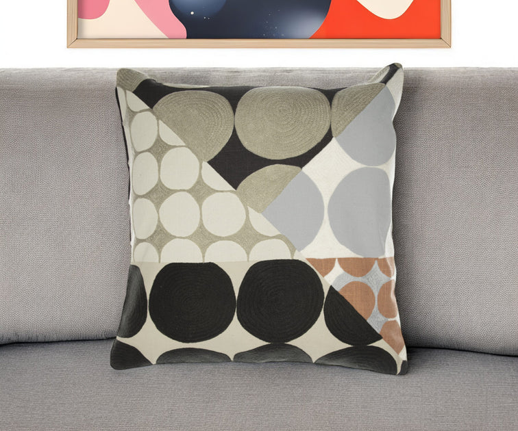 Hivvago Geometric Throw Pillow Beige/Black 24in 2